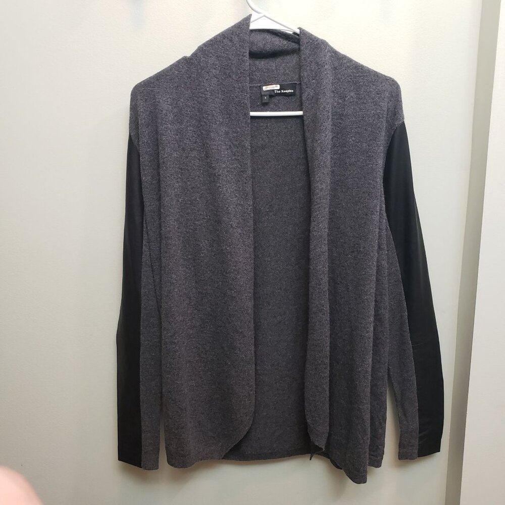 The Kooples Gray Black Cardigan Sweater Merino Cashmere Lambskin Size 3 Large